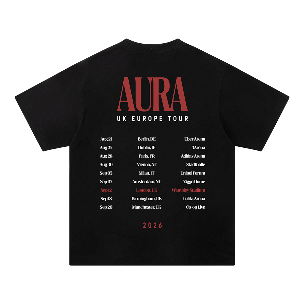 AURA TOUR WEMBLEY STADIUM 12TH SEPTEMBER T-SHIRT (BLACK)